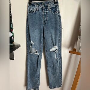 Dark blue, super high-rise straight legged jeans